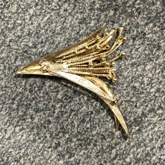 Avon Gold Brooch with Turquoise Accents - Picture 2 of 4